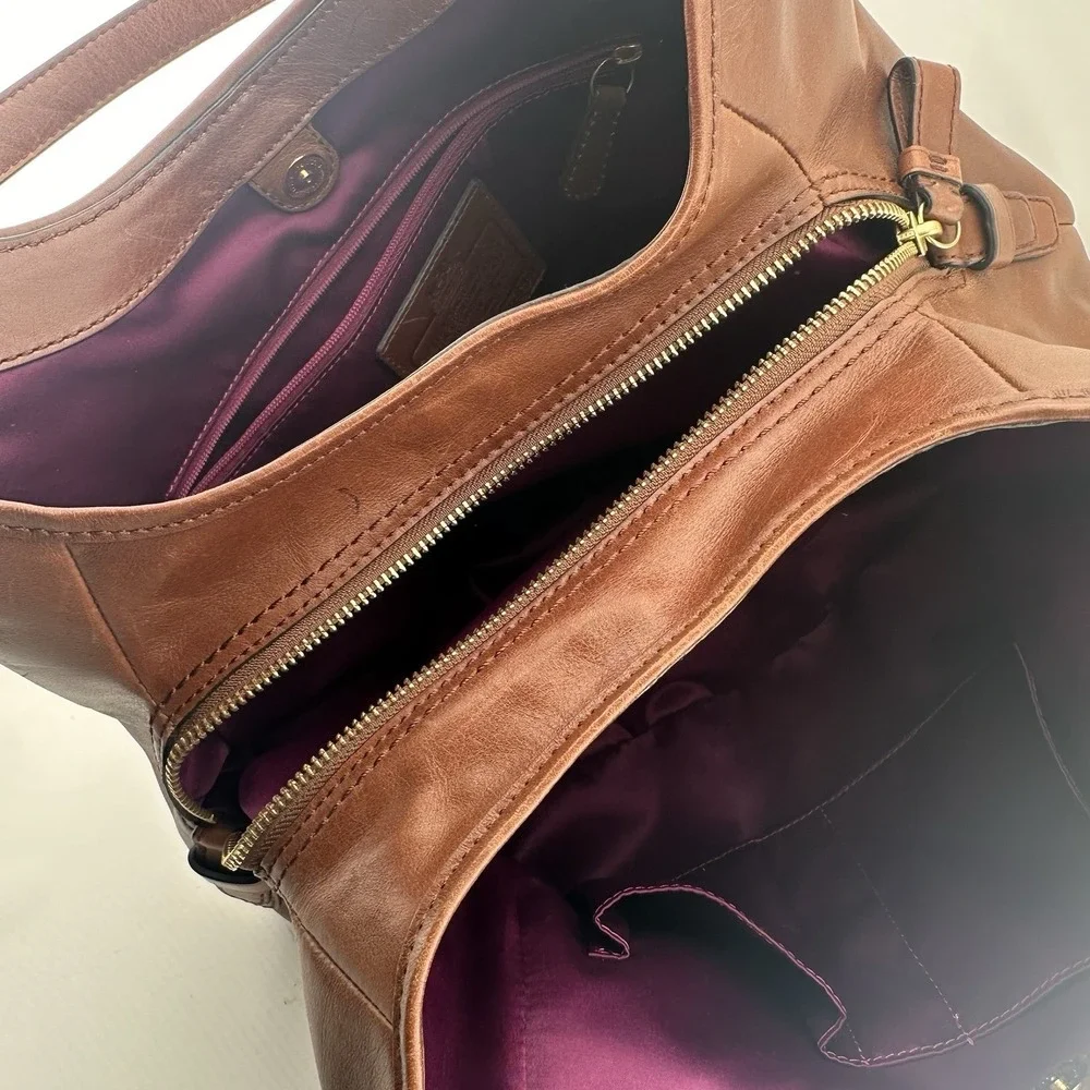 Coach Maggie Madison Criss Cross Brown Leather Shoulder Bag Purse Western Boho - Picture 8 of 10